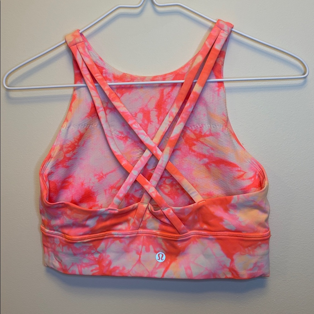 Energy Bra High Neck Long Line Dual Shibori White Grapefruit Florid Orange - Picture 3 of 3